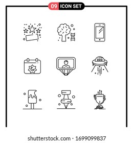 Pack of 9 Modern Outlines Signs and Symbols for Web Print Media such as user; islamic; phone; feast; samsung Editable Vector Design Elements