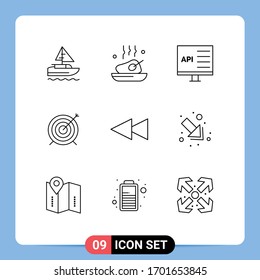 Pack of 9 Modern Outlines Signs and Symbols for Web Print Media such as focus; dart; roasted; target; develop Editable Vector Design Elements