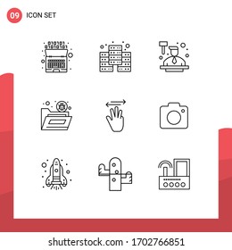 Pack of 9 Modern Outlines Signs and Symbols for Web Print Media such as hand cursor; virus; auctioneer; security; file Editable Vector Design Elements