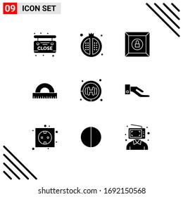 Pack of 9 Modern Solid Glyphs Signs and Symbols for Web Print Media such as hospital; clinic; box; geometry; drawing Editable Vector Design Elements