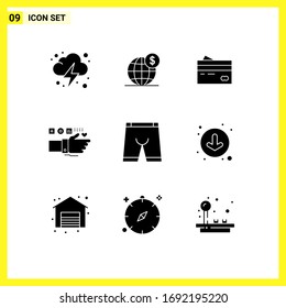 Pack of 9 Modern Solid Glyphs Signs and Symbols for Web Print Media such as monitoring; money; international; finance; cards Editable Vector Design Elements