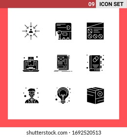 Pack of 9 Modern Solid Glyphs Signs and Symbols for Web Print Media such as web blogging; blogger; game; blog mobile; ui Editable Vector Design Elements