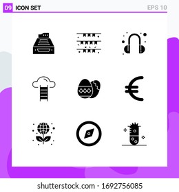 Pack of 9 Modern Solid Glyphs Signs and Symbols for Web Print Media such as user; stair; flag; support; headset Editable Vector Design Elements