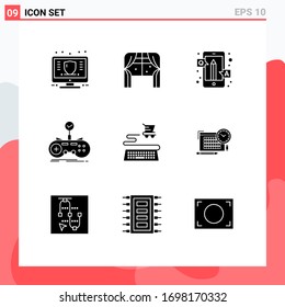 Pack of 9 Modern Solid Glyphs Signs and Symbols for Web Print Media such as gamepad; controller; window; check; q&a Editable Vector Design Elements