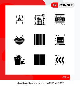 Pack of 9 Modern Solid Glyphs Signs and Symbols for Web Print Media such as noodles; parade; machine; irish; drum Editable Vector Design Elements