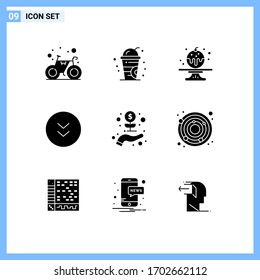 Paquete de 9 símbolos y símbolos modernos de glifos sólidos para medios de impresión web, como crecimiento; inversión; caramelos; negocios; elementos de diseño de vectores editables inferiores
