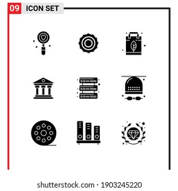 Pack of 9 Modern Solid Glyphs Signs and Symbols for Web Print Media such as servers; ireland; energy; money; bank Editable Vector Design Elements