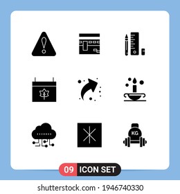 Pack of 9 Modern Solid Glyphs Signs and Symbols for Web Print Media such as share; thanksgiving; education; date; autumn Editable Vector Design Elements