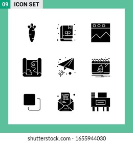 Pack of 9 Solid Style Icon Set. Glyph Symbols for print. Creative Signs Isolated on White Background. 9 Icon Set.