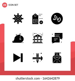 Pack of 9 Universal Glyph Icons for Print Media on White Background.