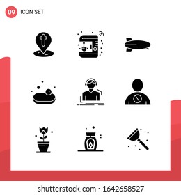Pack of 9 Universal Glyph Icons for Print Media on White Background.