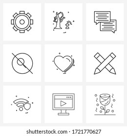 Pack of 9 Universal Line Icons for Web Applications romantic; love; chat; heart; find Vector Illustration