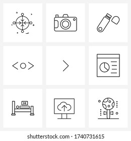 Pack of 9 Universal Line Icons for Web Applications scroll; movement; photography; line; drive Vector Illustration