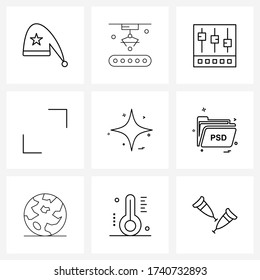 Pack of 9 Universal Line Icons for Web Applications file; shinning; equalize; star; expand Vector Illustration