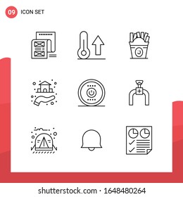 Pack of 9 Universal Outline Icons for Print Media on White Background.