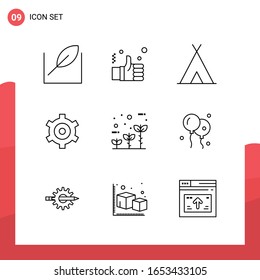 Pack of 9 Universal Outline Icons for Print Media on White Background.