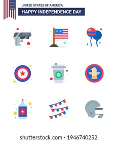 Paquete de 9 carteles de la celebración del Día de la Independencia de EEUU y símbolos del 4 de julio como bebida; botella; sangre; signo; elementos de diseño de vectores editables por el día de la policía de EE.UU.