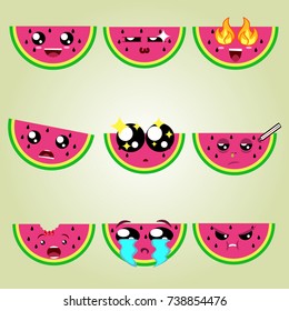 Pack 9 Watermelon sticker flat icon
