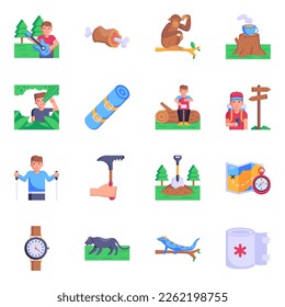 Pack of Adventure and Camping Tools Flat Icons 

