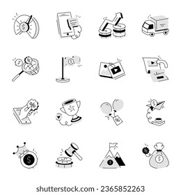 Pack of Advertising Tactics Hand Drawn Icons  

