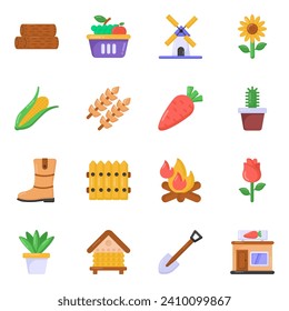 Paquete de iconos planos agrícolas 

