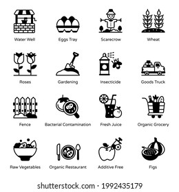 Pack of Agriculture Solid Icons 