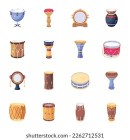 Pack of Ancient Drums Flat Icons 

