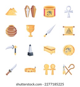 Pack of Ancient Egypt Flat Style Icons 