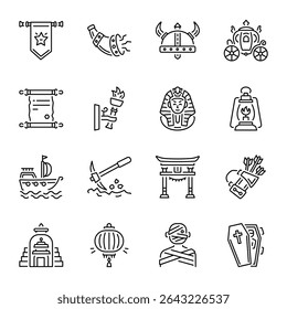 Pack of Ancient History Outline Style Icons  

