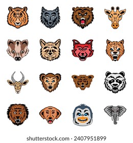 Pack of Animal Faces Flat Icons 
