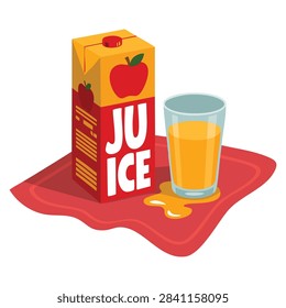 Pack of apple juice and glass vector illustration isolated on white background ideal for beverage, food packaging, healthy drink, and juice product designs