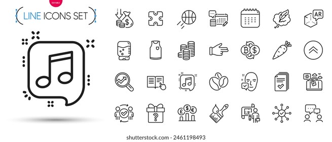 Pack of Approved teamwork, Augmented reality and Plan line icons. Include Water cooler, Secret gift, Travel luggage pictogram icons. Bitcoin exchange, Calendar, Brush signs. Vector