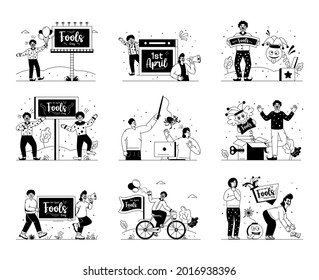 Pack of April Fool Pranks Glyph Illustration 