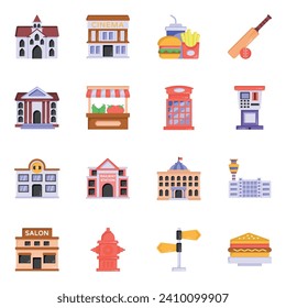 Pack of Architecture and Accessories Flat Icons 
