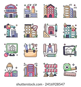 Paquete de iconos planos de arquitectura 

