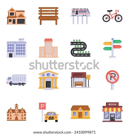 Pack of Architecture and Road Board Flat Icons 

