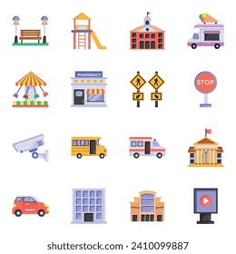 Pack of Architecture and Vehicle Flat Icons 

