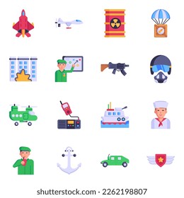 Paquete de iconos planos del ejército y la marina 


