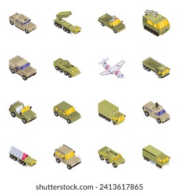 Pack of Army Transport Isometric icons 

