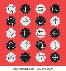 Pack of arrows with different directions. Arrow vector icon, arrow sign up, right, down, round, next, forward, direction. Web button navigation, White symbol Illustration.