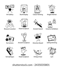 Pack de iconos lineales del museo de arte 

