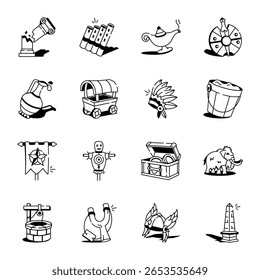 Pacote de ícones de estilo de rabiscar artefato 

