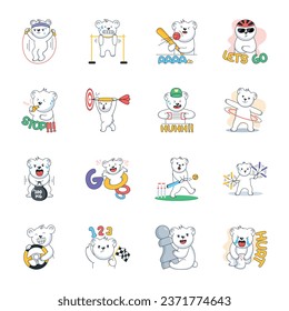 Pack of Athletic Bear Cute Flat Stickers 

