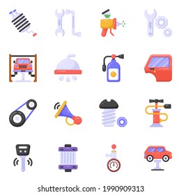 Pack of Automobile Accessories Flat Icons 