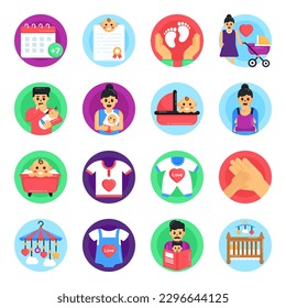 Pack of Baby Care Flat Rounded Icons 

