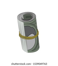 a pack of banknotes rolled into a tube. money for settlements. vector illustration.