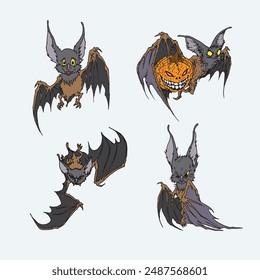 Pack of bat vector images with positions and expressions