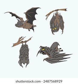 Pack of bat vector images with positions and expressions