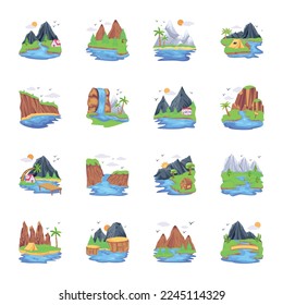 Pack of Beautiful Mountains Flat Vector Designs 

