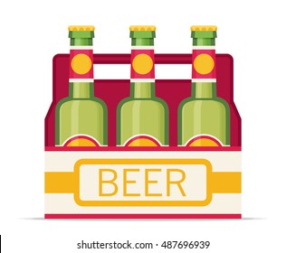 Pack of beer bottles flat style icon. Vector illustration.